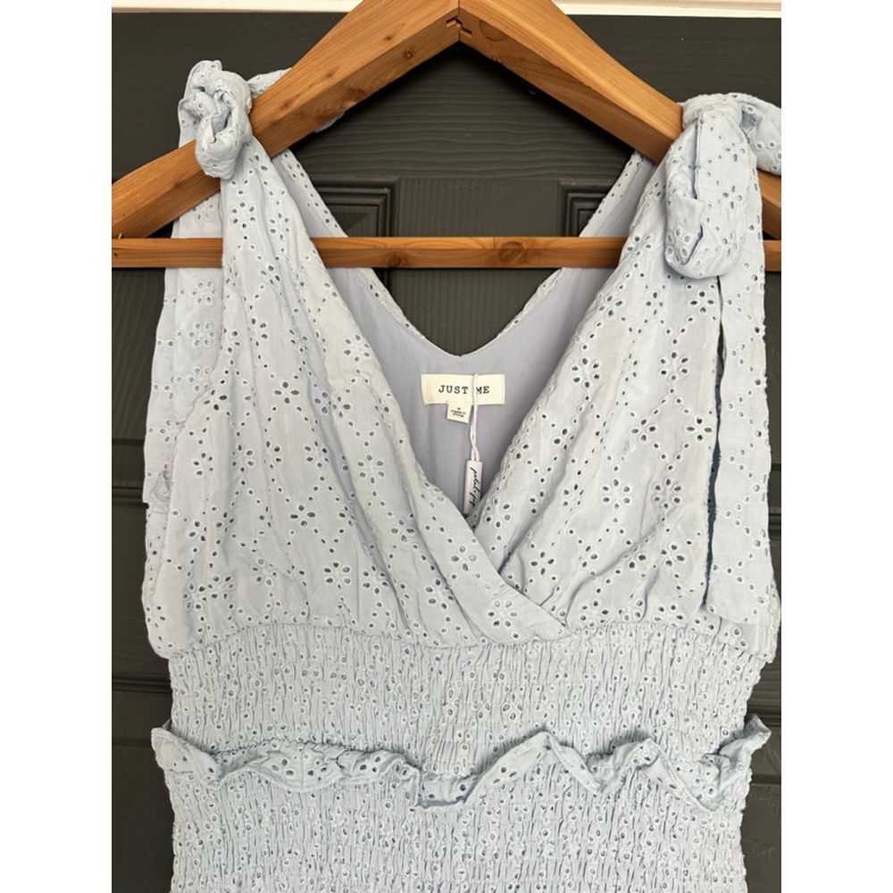 Summer Dress Light Blue Midi Smocked Ruffled Embrodiered Easter Size Medium - Picture 5 of 7